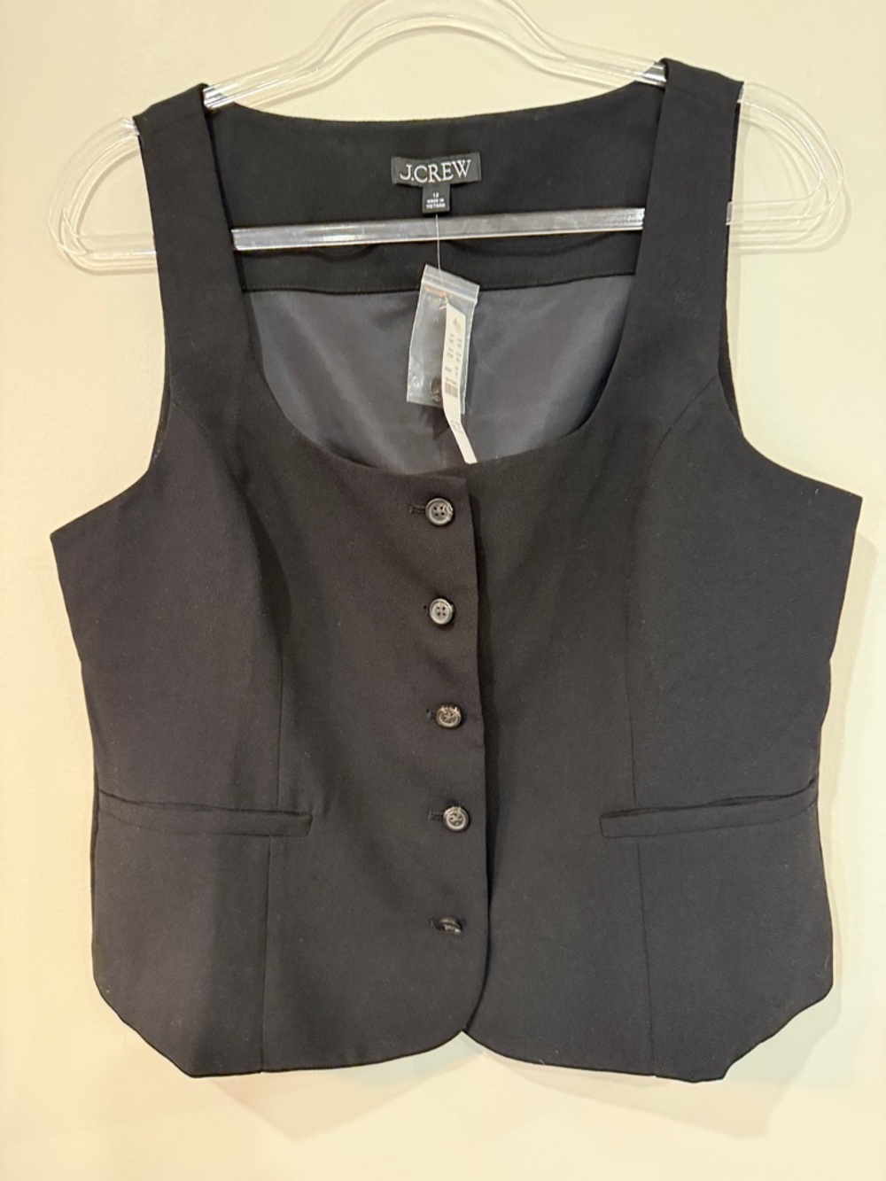 J. Crew Black Tailored Drapey Crepe Scoopneck Button Vest